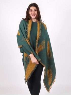 Reversible Soft Feather Patterned Scarf w/ Fringe